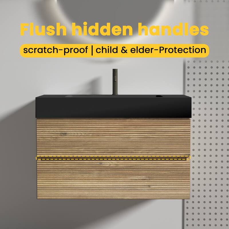 GDFStudio - Grace Wall-Mounted Bathroom Vanity with Engineered Quartz Sink & Soft Close Drawers, without Drainage and Faucet