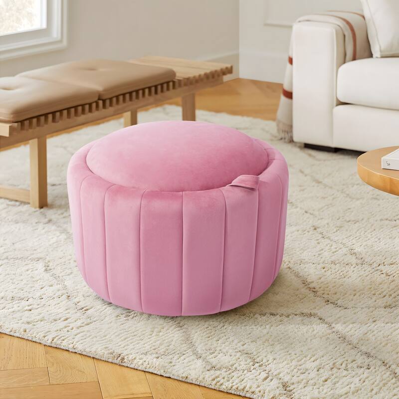 Modern Round Velvet Storage Ottoman Footrest Footstool