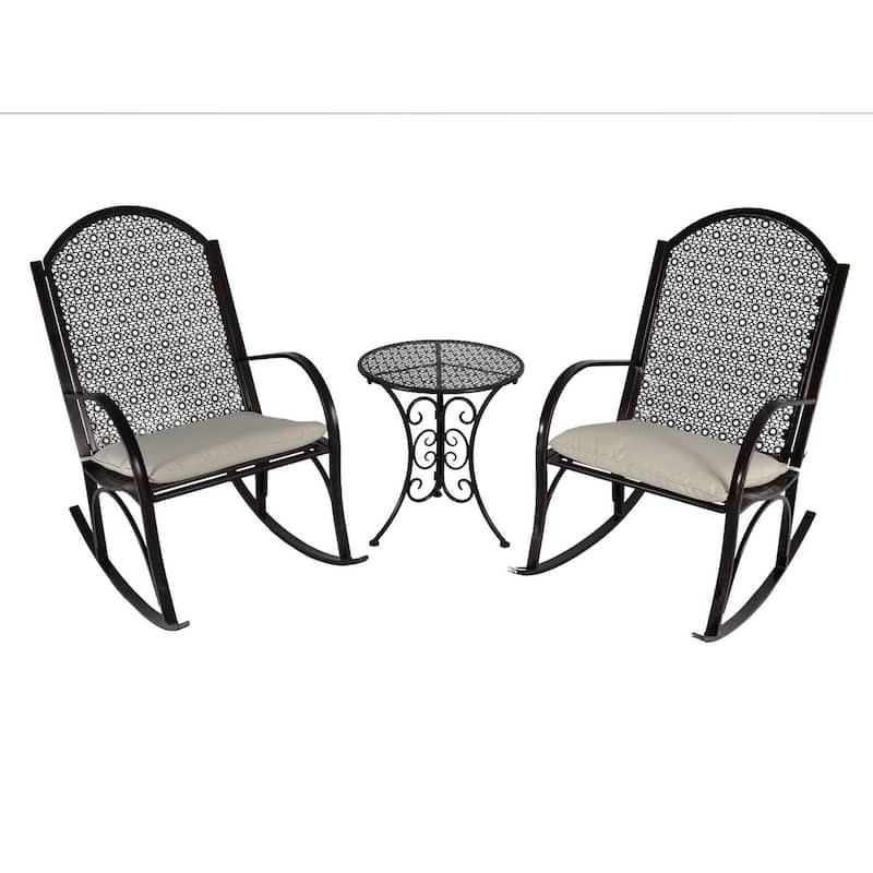 Garden Oiled Copper Metal Rocking Chair Set (3-Piece)