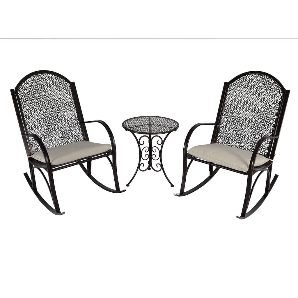Garden Oiled Copper Metal Rocking Chair Set (3-Piece)