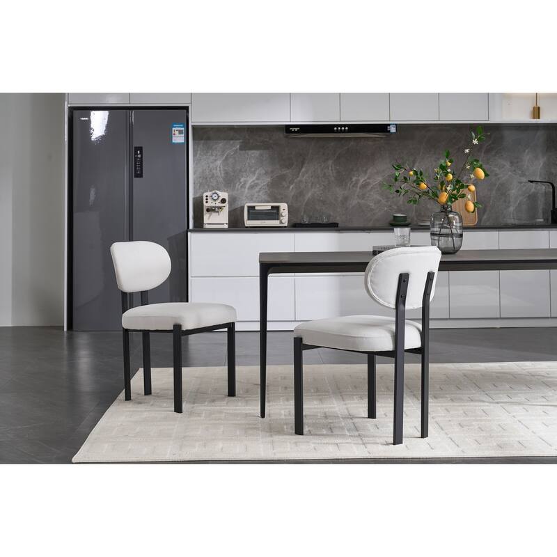Modern Dining Room Chairs, Mid-Century Upholstered Boucle Kitchen Dining Chairs with Black Metal Legs - Beige