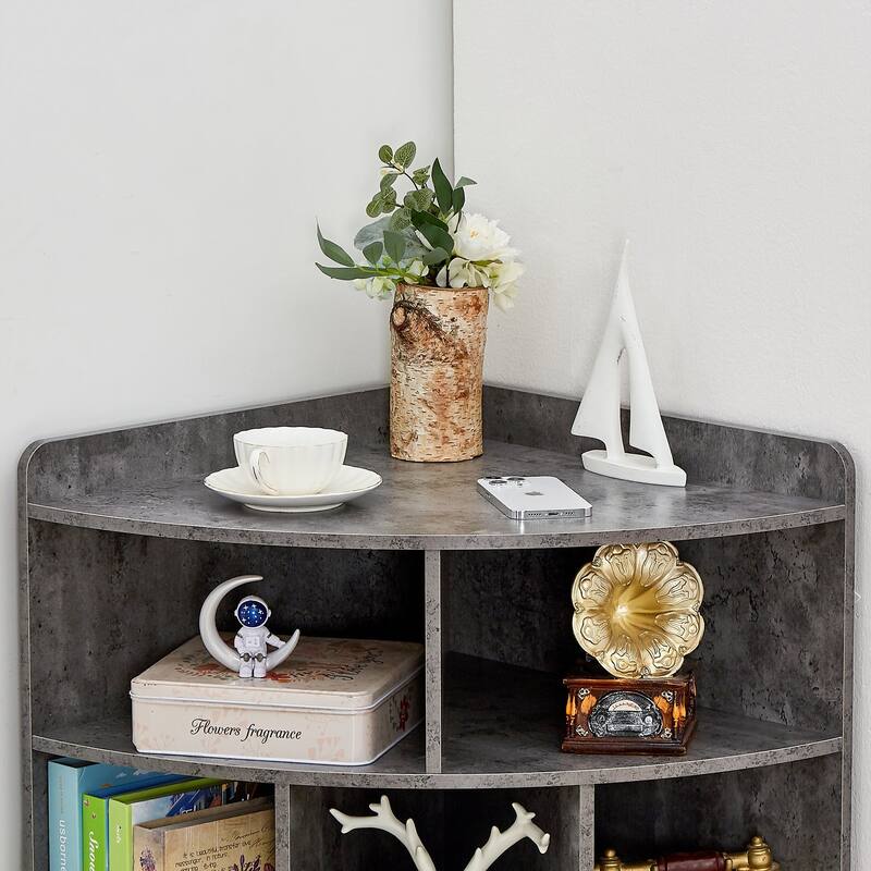 VECELO Corner Cabinet with Charging Station or No Charging Station 3-Tier Bookcase Storage Organizer Triangle Corner Bookcases