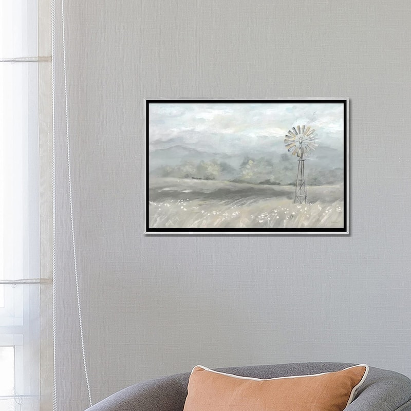 iCanvas "Country Meadow Windmill Landscape Neutral" by Cynthia Coulter Framed