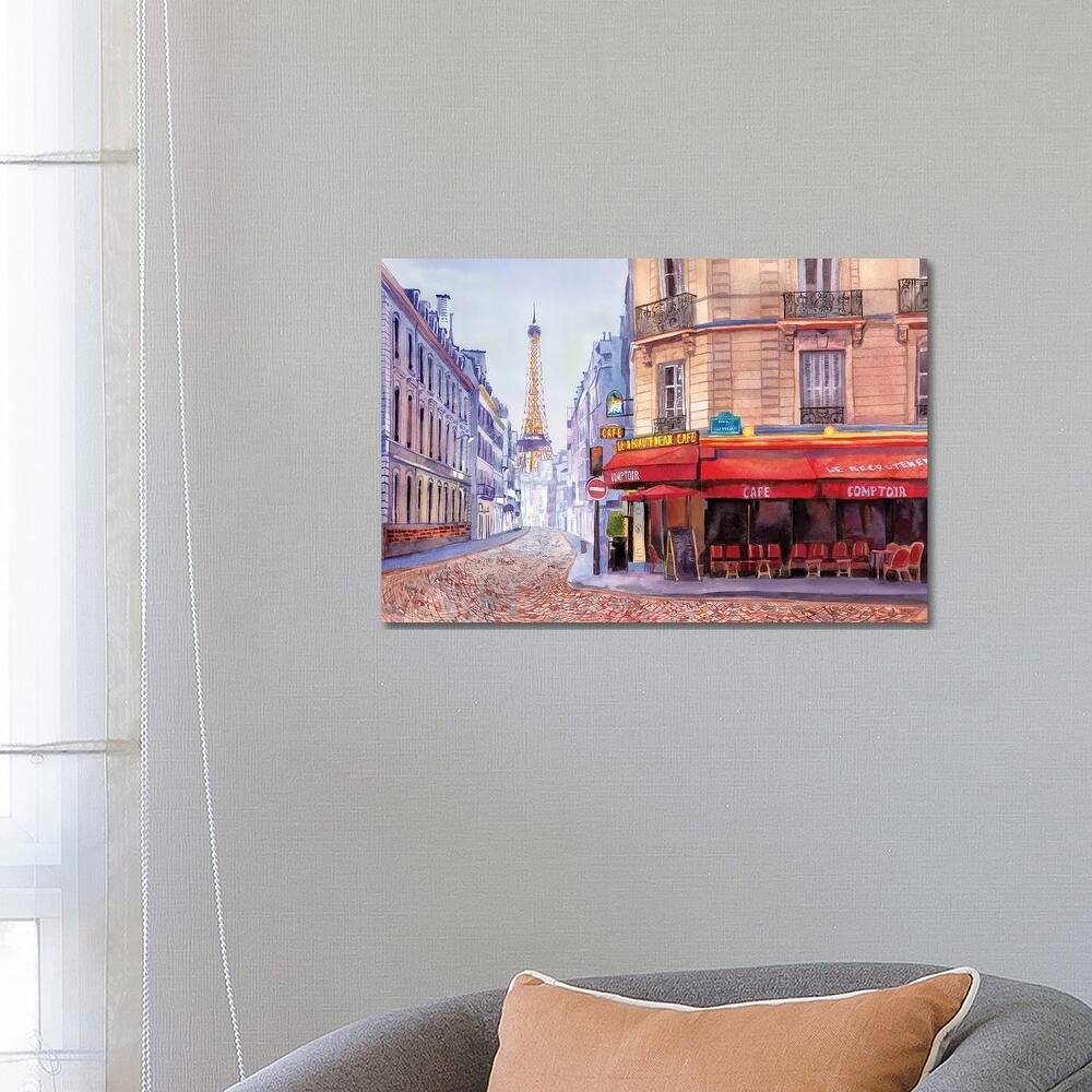 iCanvas "Paris Cafe w/Eiffel" by Bannarot Canvas Print