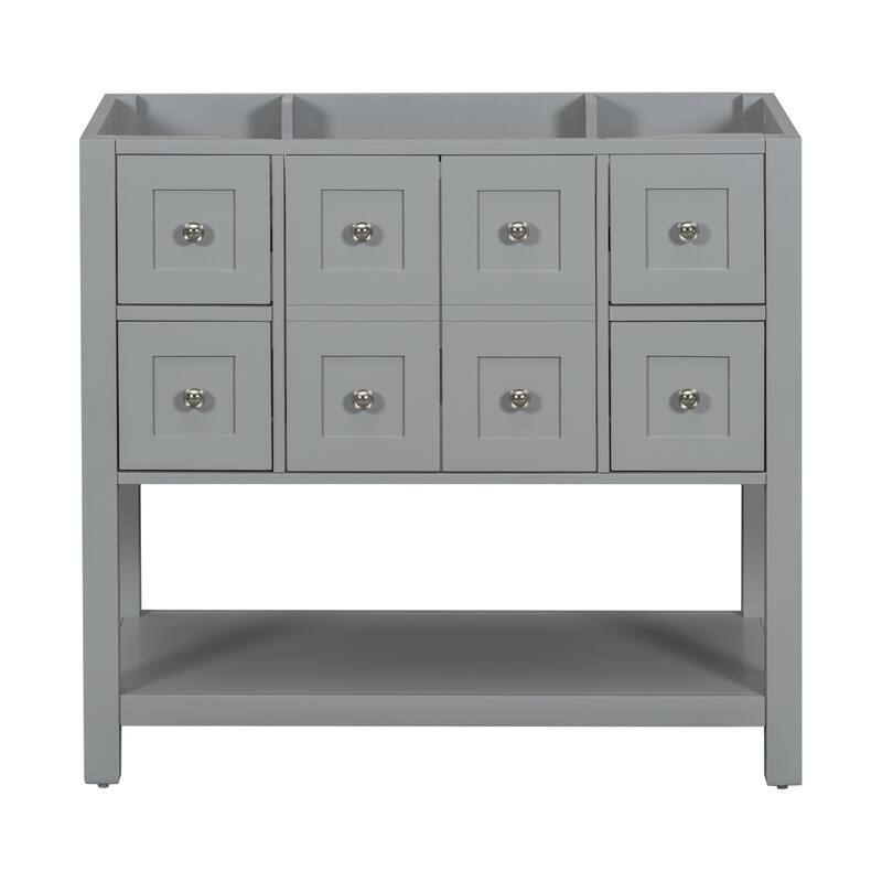 36 Inch Freestanding Bathroom Vanity without Sink, Solid Wood Frame Bathroom Storage Cabinet with 4 Drawers and Soft-Close Doors