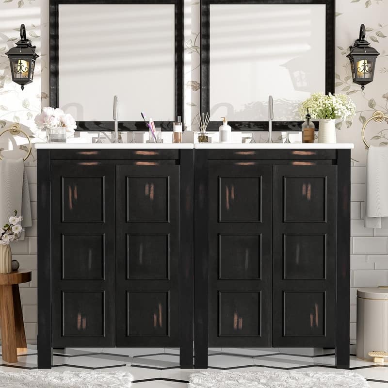 MEDUNJESS Retro Bathroom Vanity Set with Ceramic Sink, Bathroom Storage Cabinet - 48'' - Espresso Color