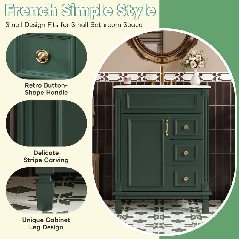 24" Bathroom Vanity with Ceramic Sink, 2 Drawers and Adjustable Shelf