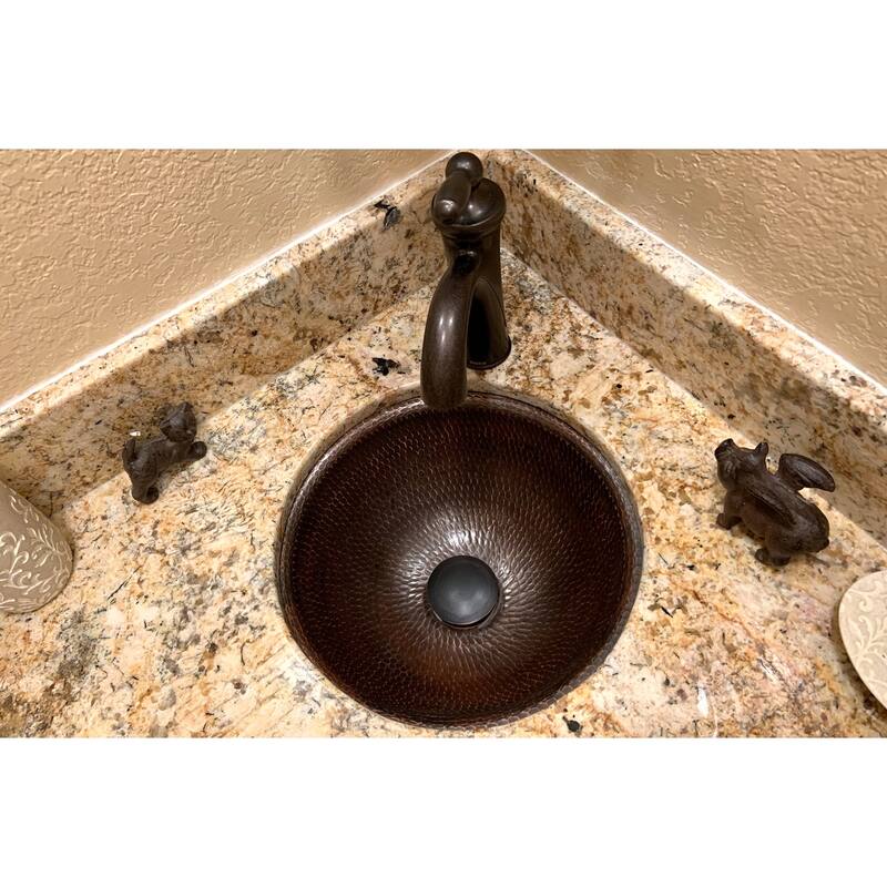 12-in Round Self Rimming Hammered Copper Bathroom Sink (LR12RDB)