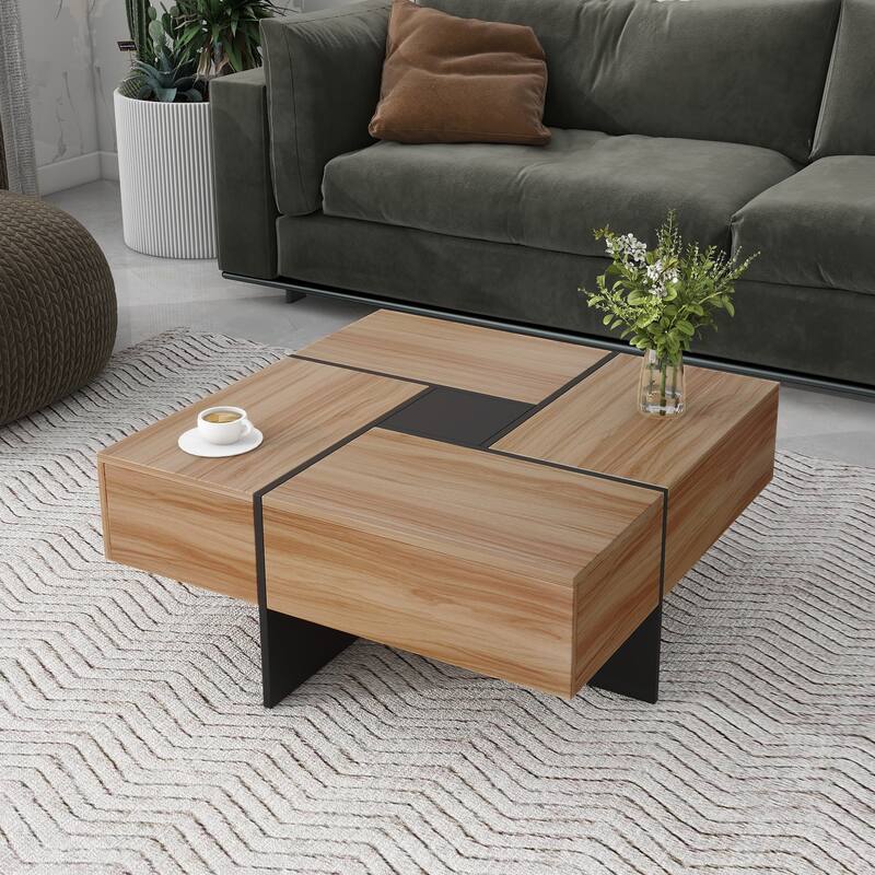 Stylish Coffee Table with 4 Storage Compartments and Extendable Sliding Top, for Living Room, 31.5 inches x 31.5 inches