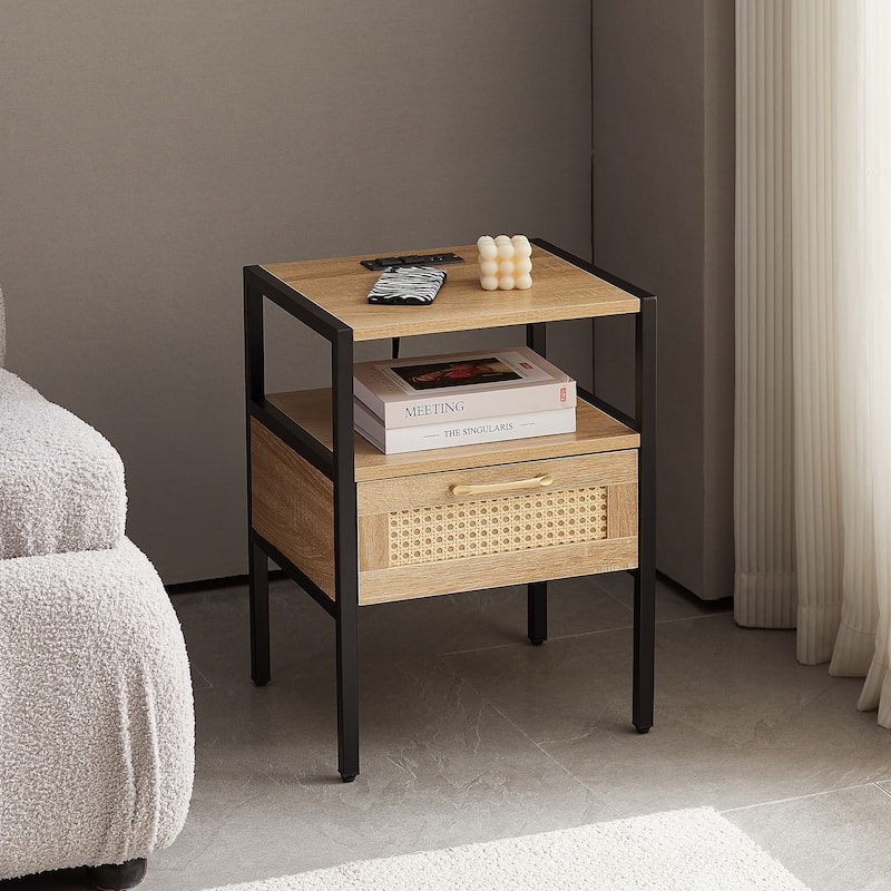 Modern nightstand with drawer and metal legs