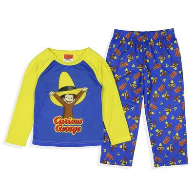 Curious George Big Yellow Hat Toddler Kid's Raglan 2-Piece Long Sleeve Long PJ Pant Pajama Set for Boys Girls