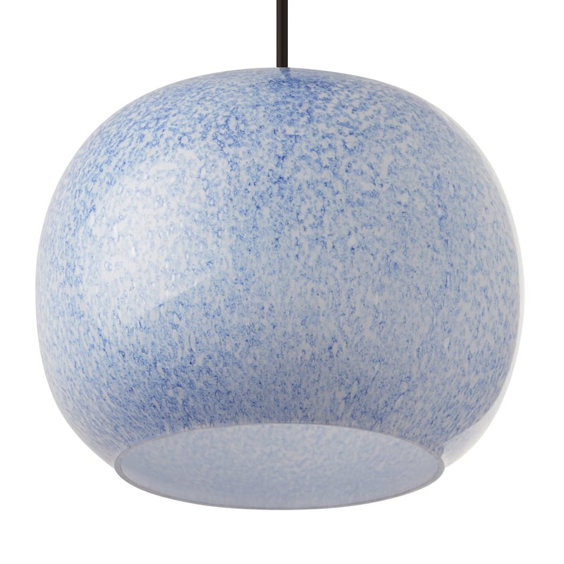Marina River of Goods Nickel Metal and White/Blue Glass 9.8-Inch Pendant Light with Adjustable Hanging Cord
