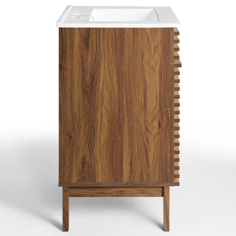 Render 24 Inch Mid-Century Bathroom Vanity With Sink in Walnut White