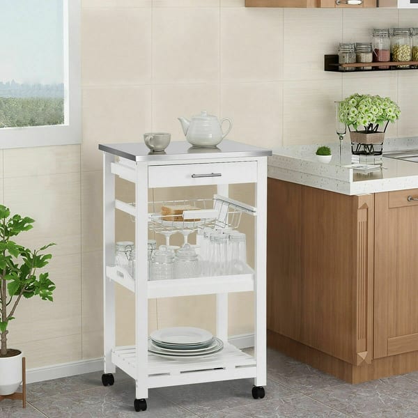 Shop Costway Rolling Kitchen Trolley Cart Steel Top Removable Tray