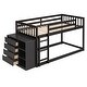 preview thumbnail 3 of 58, Wooden Floor Bunk Bed Frame with Storage Drawers, 3 Shelves, Full-length Guardrail and Reversible Ladder for Kids, Teens