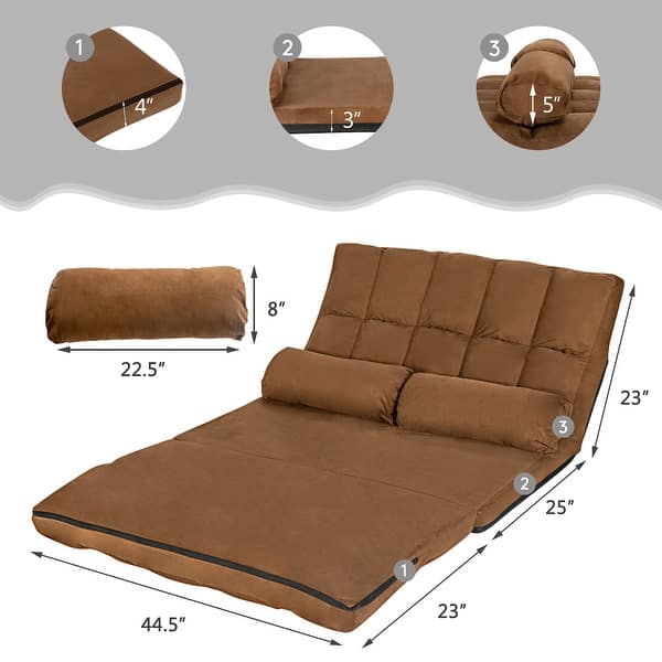 dimension image slide 3 of 6, Costway Foldable Floor Sofa Bed 6-Position Adjustable Lounge Couch