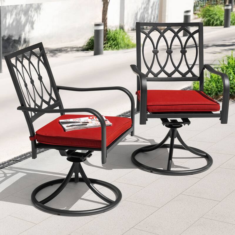 Outdoor 2-Piece Swivel Dining Chairs, 360-Degree Rotation and Red Cushions