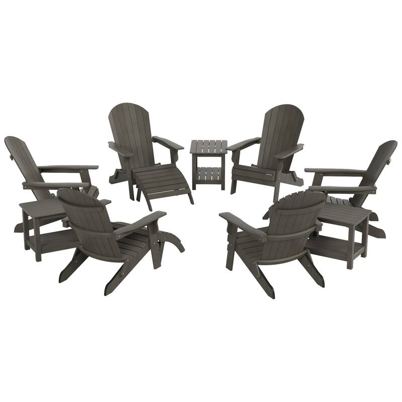 Vineyard HIPS Outdoor Folding Eco-Friendly All Weather Seashell Adirondack Chairs (12-Piece Conversation Set)