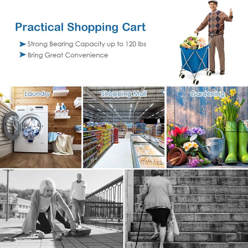 Costway Folding Shopping Cart Utility w/ Water-Resistant Removable