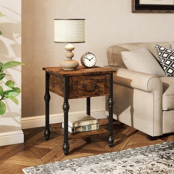 slide 2 of 11, End Table, Industrial Side Table with Drawer and Storage Shelf,1pack or 2pack Brown_1pack - Brown_1pack