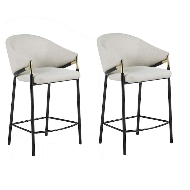 Fil 27 Inch Counter Height Stools, Set of 2, Padded Curved Back, Beige Linen