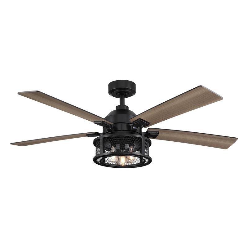 52" 5-Blade Industrial Black Ceiling Fan with Light