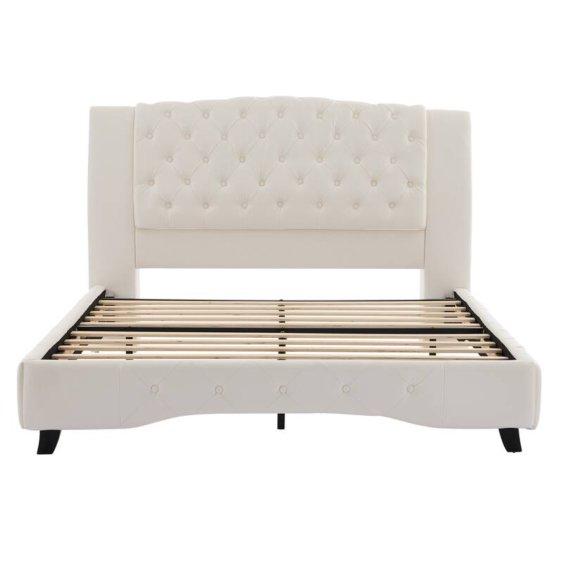 Christopher Knight Home - Modern Upholstered Platform Bed with Wood & Metal Frame with Button-Tufted Headboard