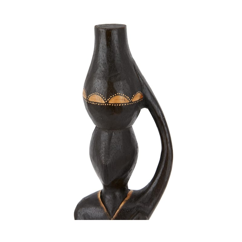 Wood Woman Standing African Sculpture with Baskets on Their Heads - Set of 3 Black - Roche River Decor