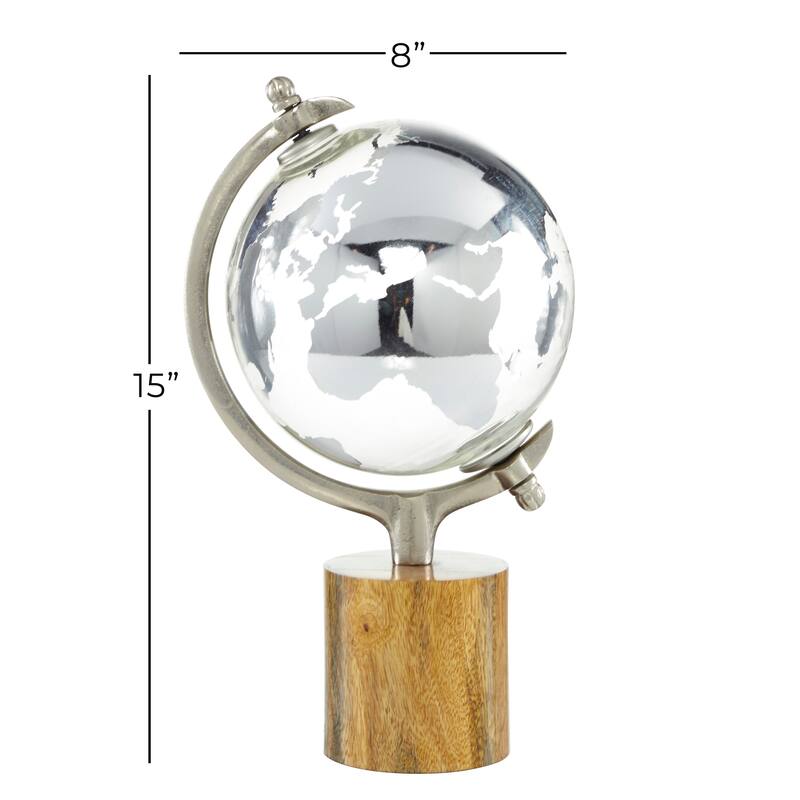 Gold or Silver Wood Globe with Brown Base