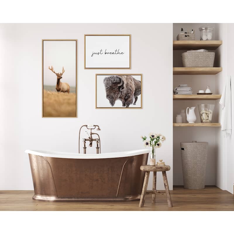 Kate and Laurel Sylvie Bison in Snow Framed Canvas by Amy Peterson Art Studio