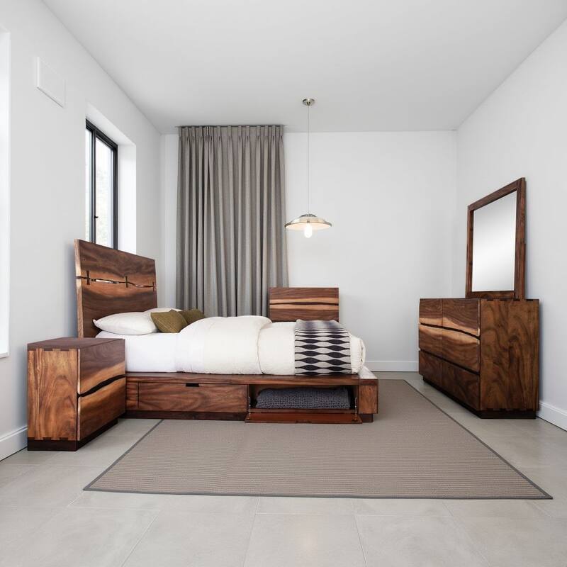 Zeko 5pc Queen Bedroom Set with Storage, Live Edge Smoky Walnut Brown