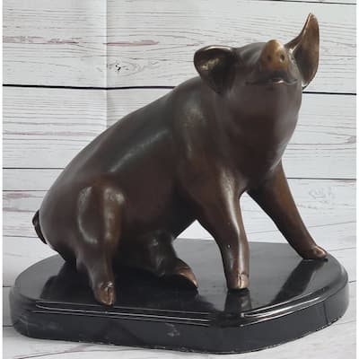 Bronze Metal Cute Pig Statue Sculpture Figure Figurine After Pj Mene 8.5 Inches X 10 Inches
