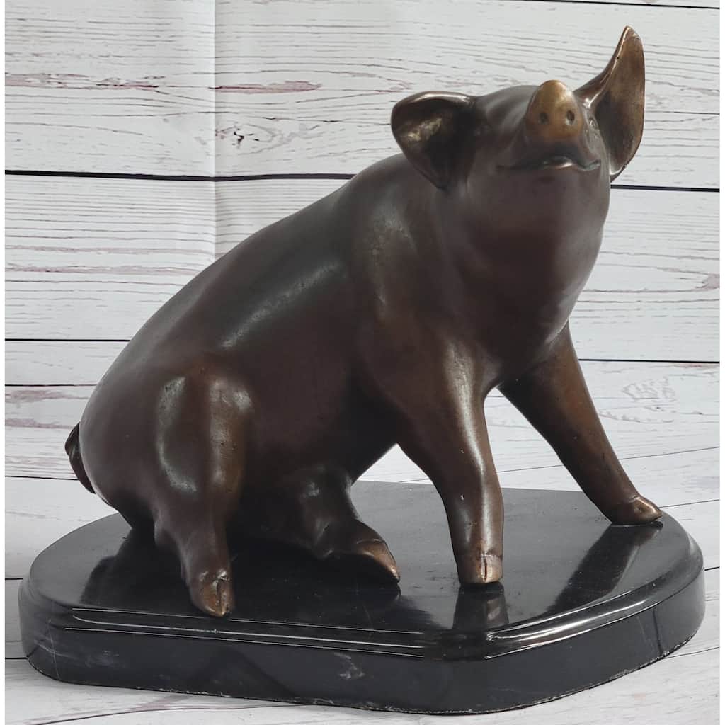 Bronze Metal Cute Pig Statue Sculpture Figure Figurine After Pj Mene 8.5 Inches X 10 Inches