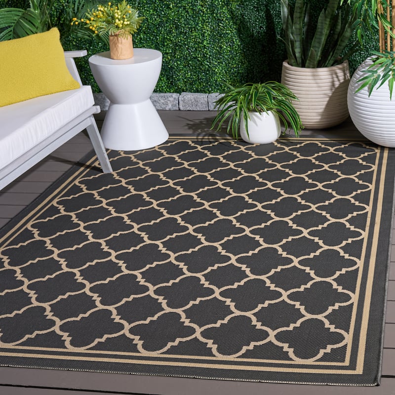SAFAVIEH Courtyard Kristelle Indoor/ Outdoor Waterproof Patio Backyard Rug - 2'7" x 5' - Anthracite/Beige