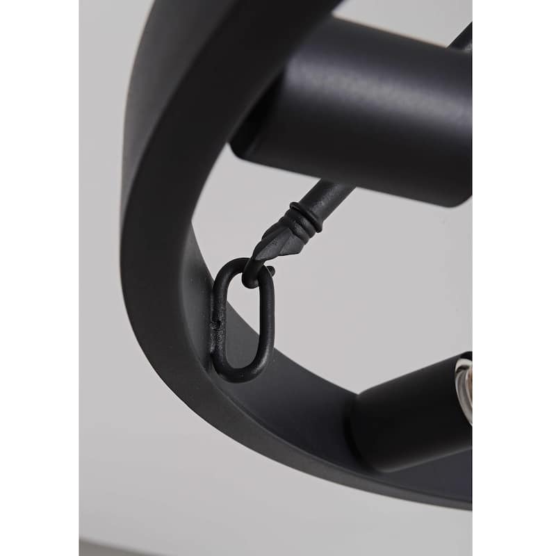 Abigail Wagon Wheel Black Metal Round Rustic Semi-Flush Mount