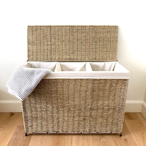 America Basket Company Woven Seagrass Lined 3-section Full-load Hamper