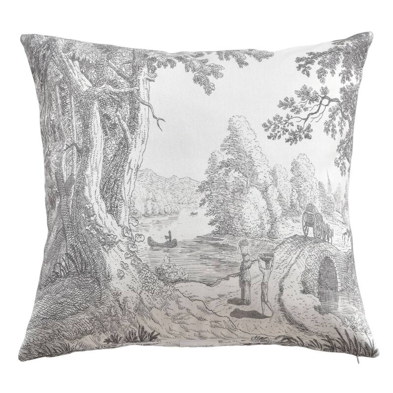 StyleCraft Reverie Toile Pillow - 24" x 24" - Dove, Ivory