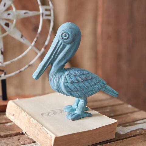 Curata Small Cast Iron Blue Pelican Figurine - Coastal Décor - 2½" x 6¼" x 6¾"
