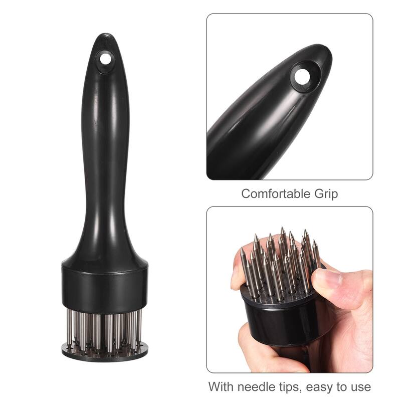 Stainless Steel Meat Tenderizer, Meat Mallet Needle w Plastic Handle - Black