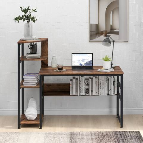Home Office Computer Desk with 4-Tier Storage Shelves