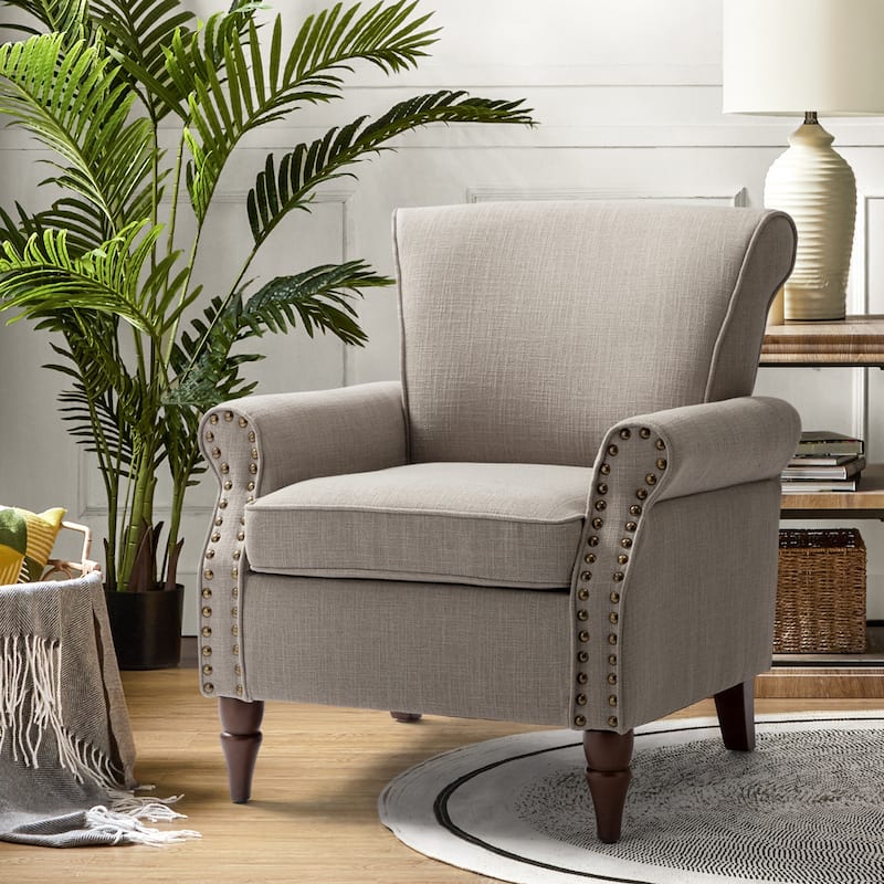 Nyctelius Upholstered Comfy Accent chair with Classic Turned Wooden Legs and Nailhead Trim by HULALA HOME