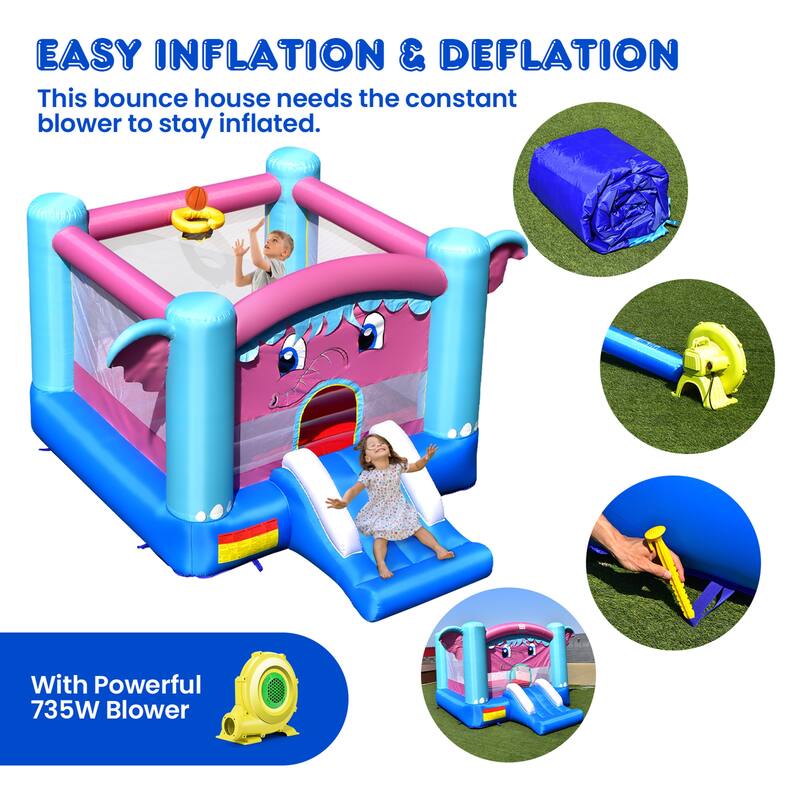 Gymax Inflatable Bounce House 3-in-1 Elephant Theme Inflatable Castle - See Details