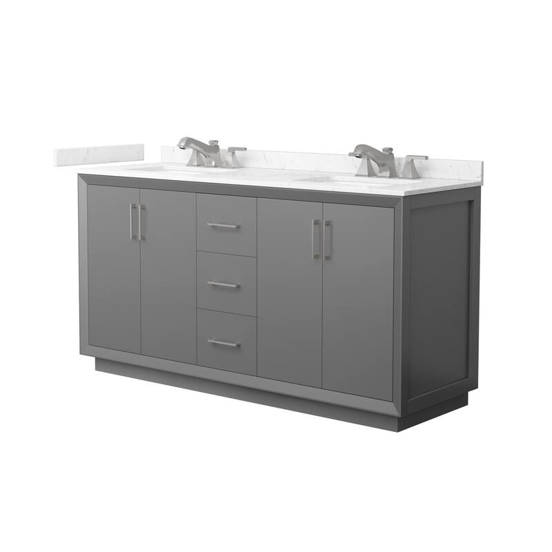 Wyndham Collection WCF4141-66D-VCA-US3MXX Strada 66" Free Standing - Dark Gray / Carrara Cultured Marble Top / Brushed