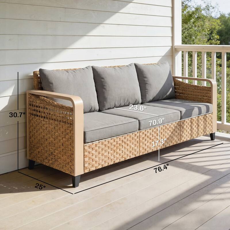 Outsunny Outdoor Patio Couch with Wide and Deep Seat, 3 Seater Wicker Outdoor Sofa with Wide Metal Armrests