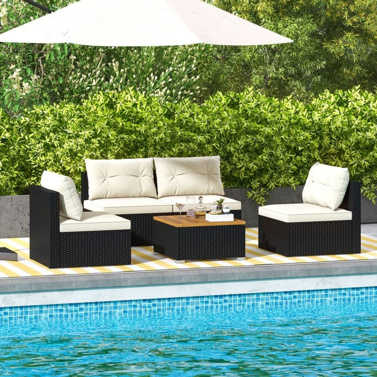 5-Piece Modern Outdoor Furniture Set for Backyard and Poolside - 27" x 25" x 25.5" (L x W x H)