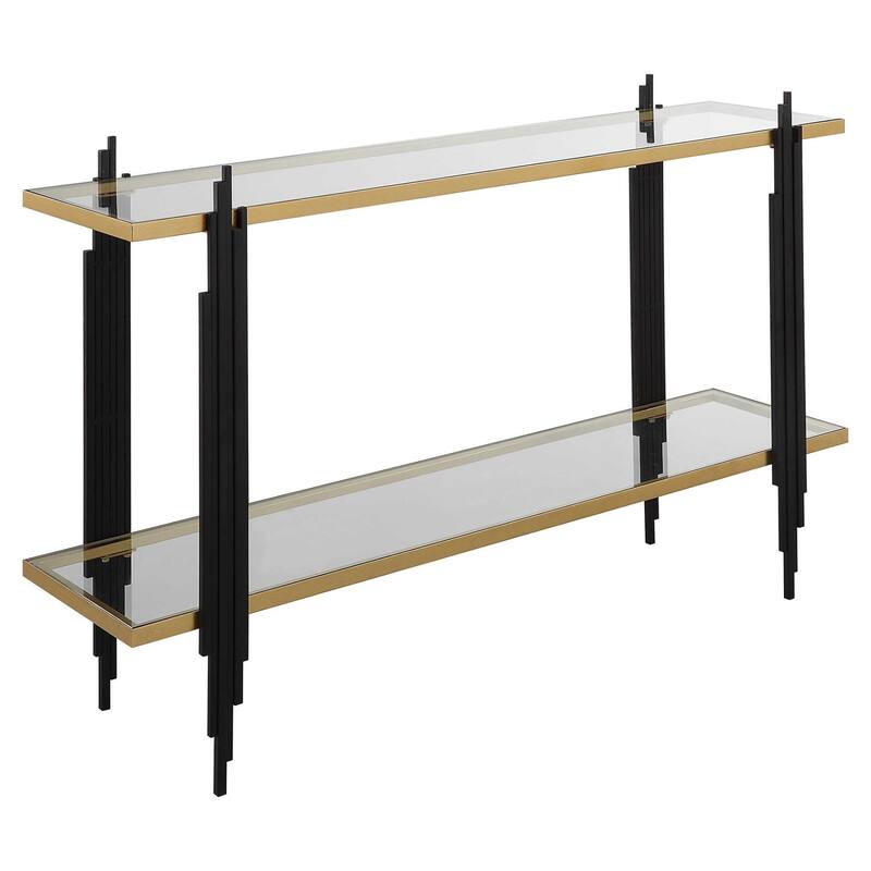 2 Tier Tempered Glass Console Table - 52" - Black and Gold