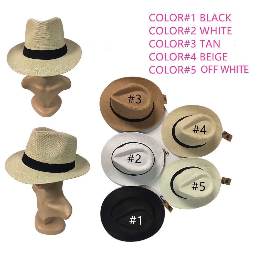 Beige Unisex Vintage Narrow Brim Fedora Trilby Hat Floppy Panama Cap Straw Hat