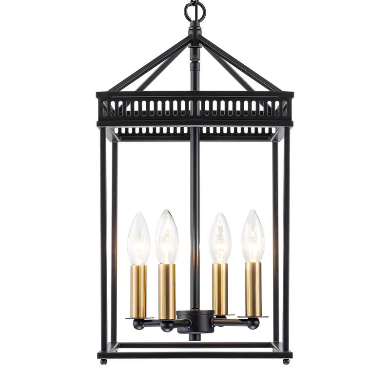 4-Light Industrial Black Square Cage Pendant Chandelier for Kitchen - Dia.9.84-in