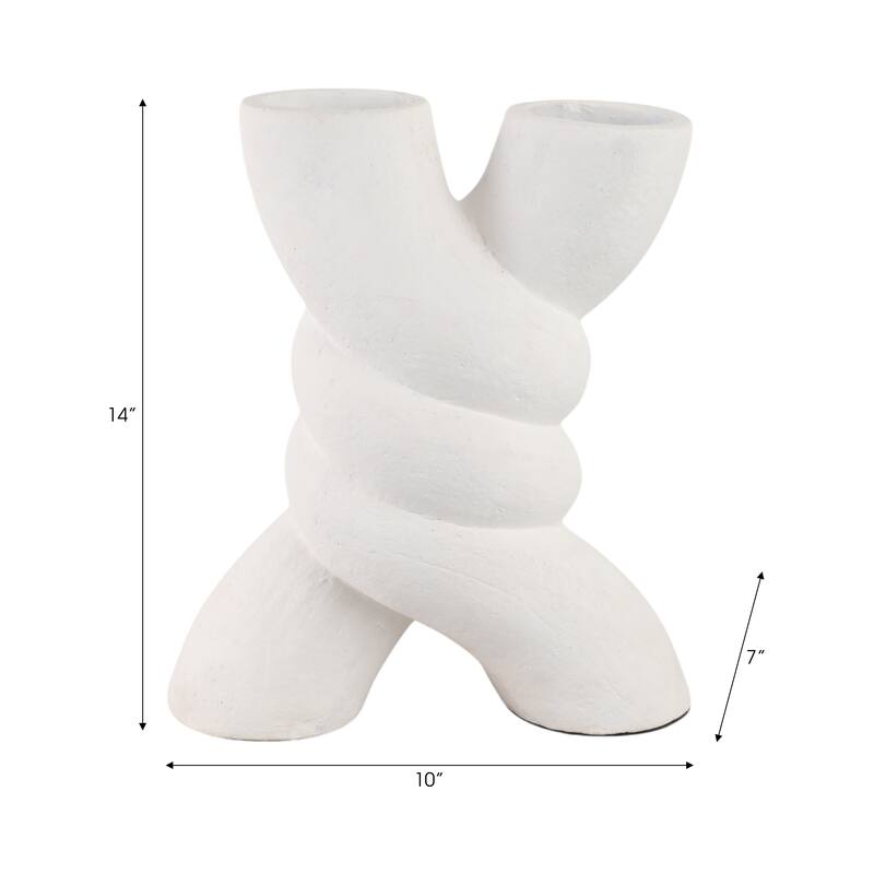 Pottery Twisted Vase with Sculptural Design for Home Decor - 14" White