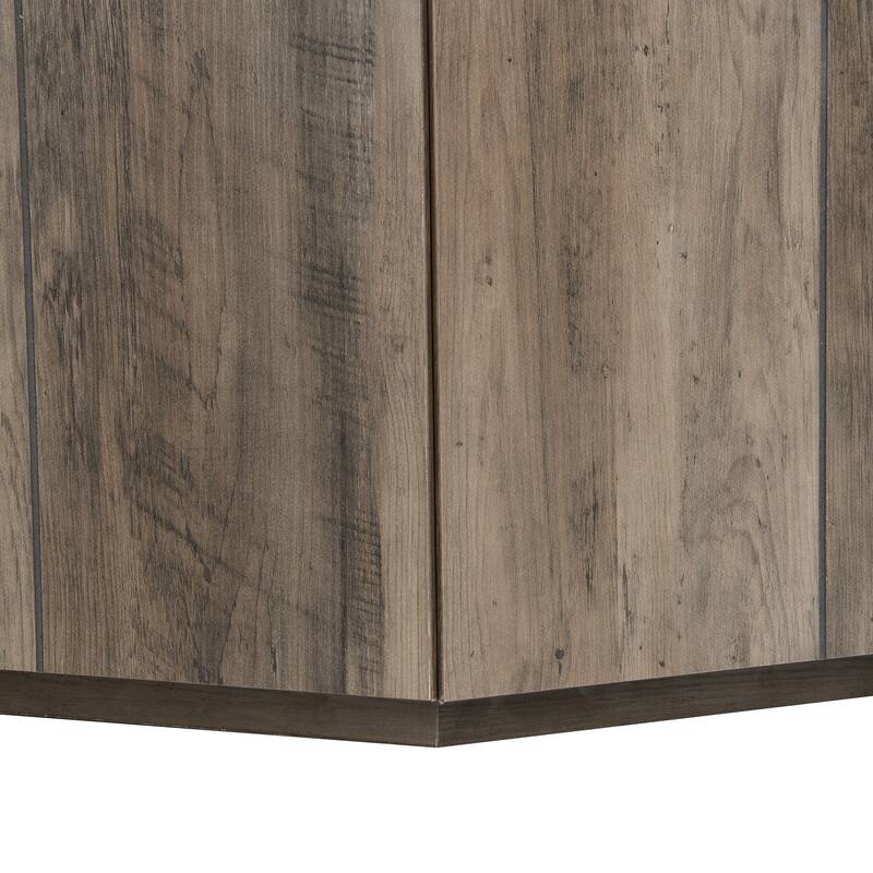 Hexagonal Wood Accent Table, Coffee Table with 2 Hidden Drawers, End Table with Textured Black Marble Tops